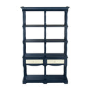 4 Tiered Wooden Shelf With Two Drawers, Farmhouse Wood Bookcase Display Storage Shelf Etageres - Antique Navy Blue