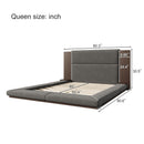 Floor Upholstered Platform Bed With Extended Headboard & Bedside Shelf