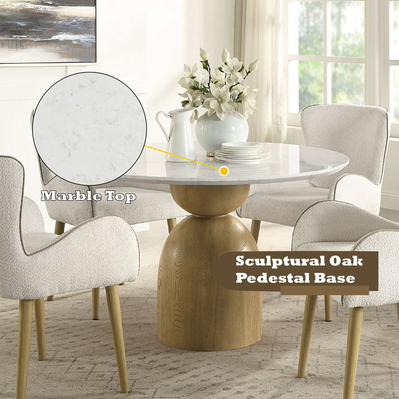 Kala - Round Dining Table With Marble Top - Natural Marble Top & Oak