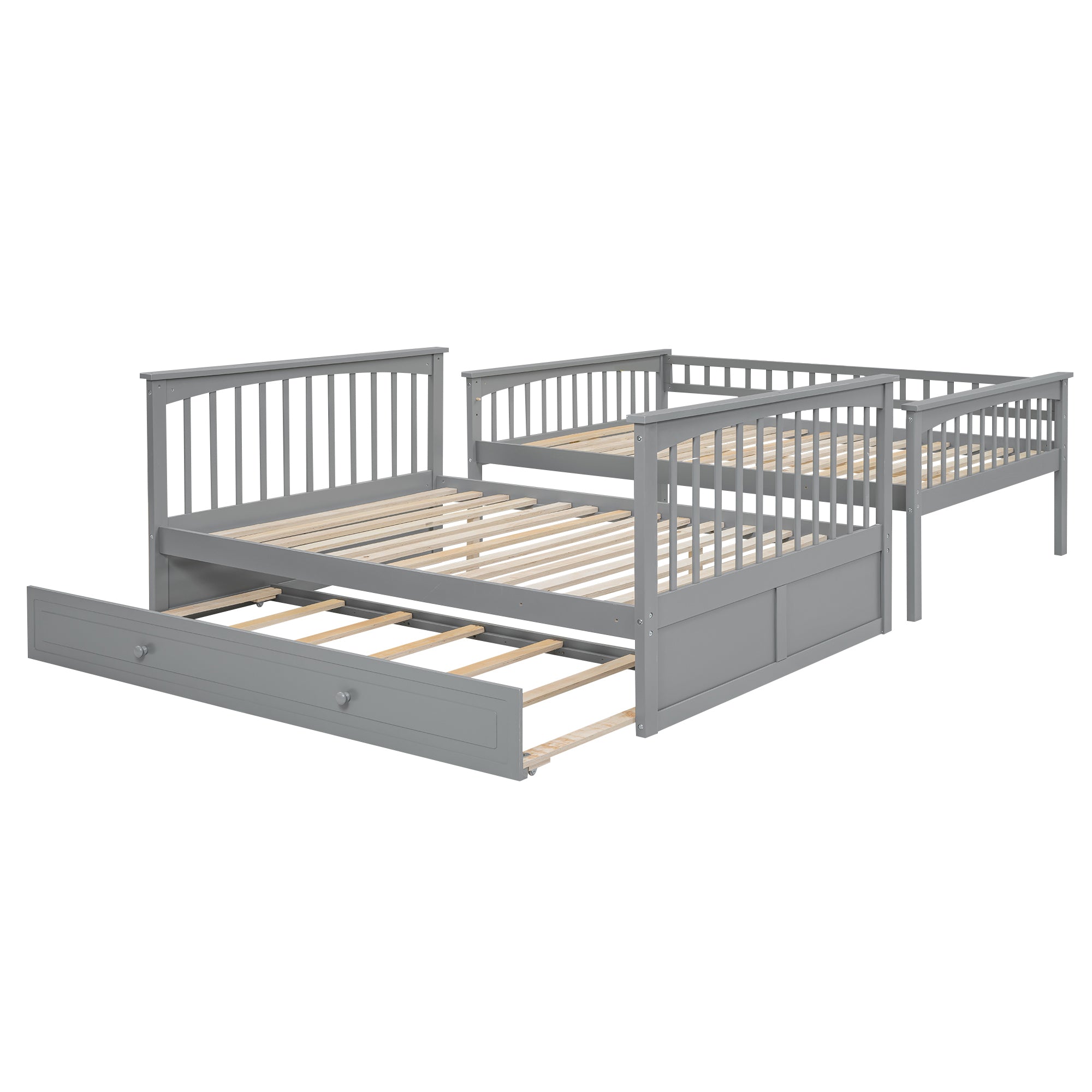 Full over Full Bunk Bed with Twin Size Trundle, Convertible Beds, Gray - Atlantic Fine Furniture Melbourne FL