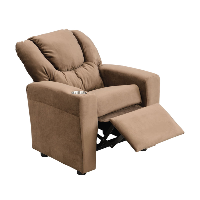 Kids Recliner Chair, Kids Upholstered Couch With One Cup Holder, Toddlers Recliner With Headrest And Footrest - Brown