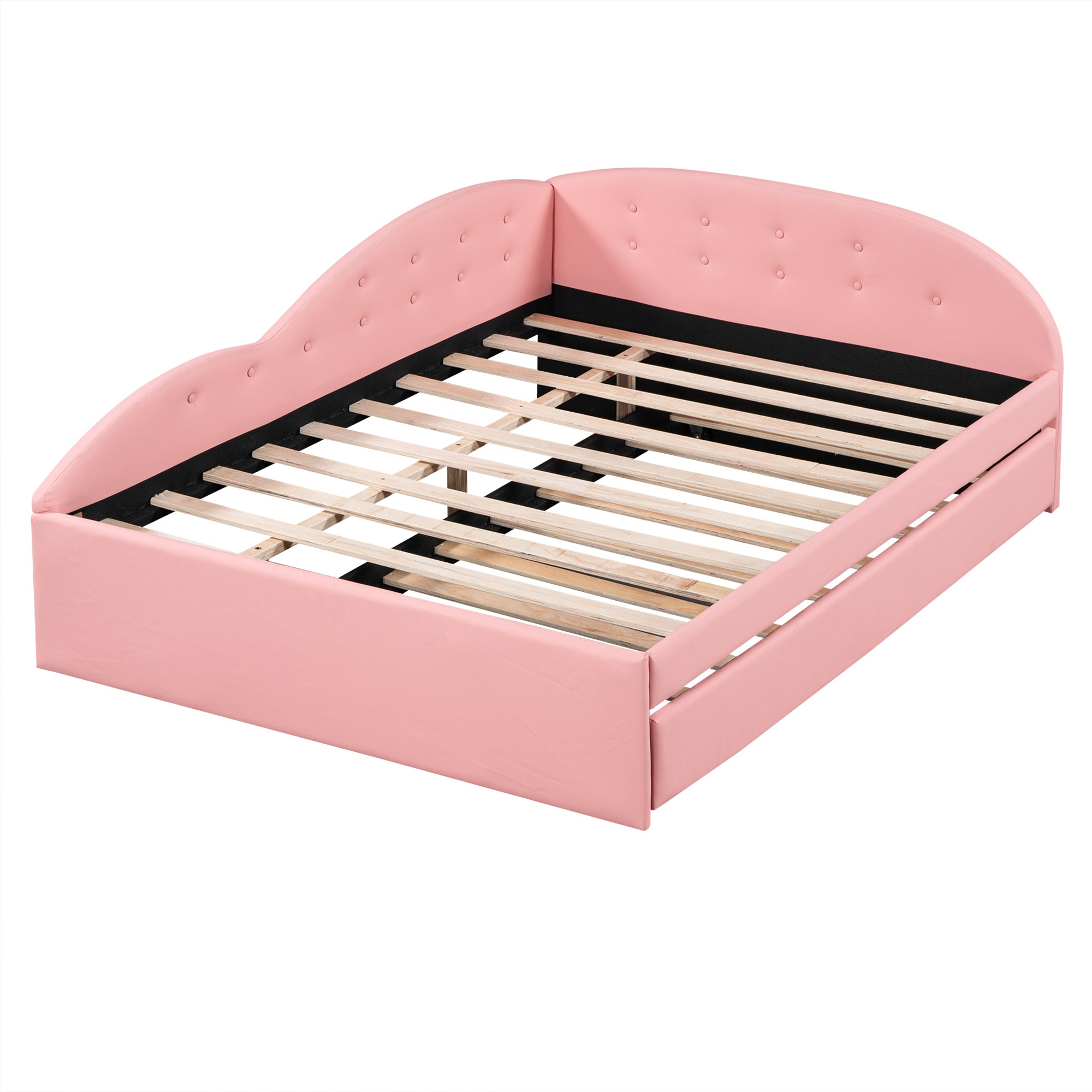 Full Size PU Upholstered Tufted Daybed with Trundle and Cloud Shaped Guardrail, Pink - Atlantic Fine Furniture Melbourne FL