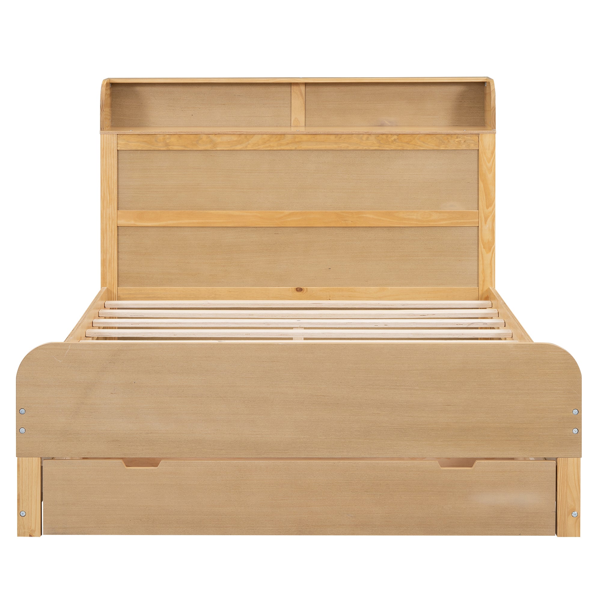 Full Size Platform Bed with Storage Headboard and a Big Drawer, Wood Color - Atlantic Fine Furniture Melbourne FL