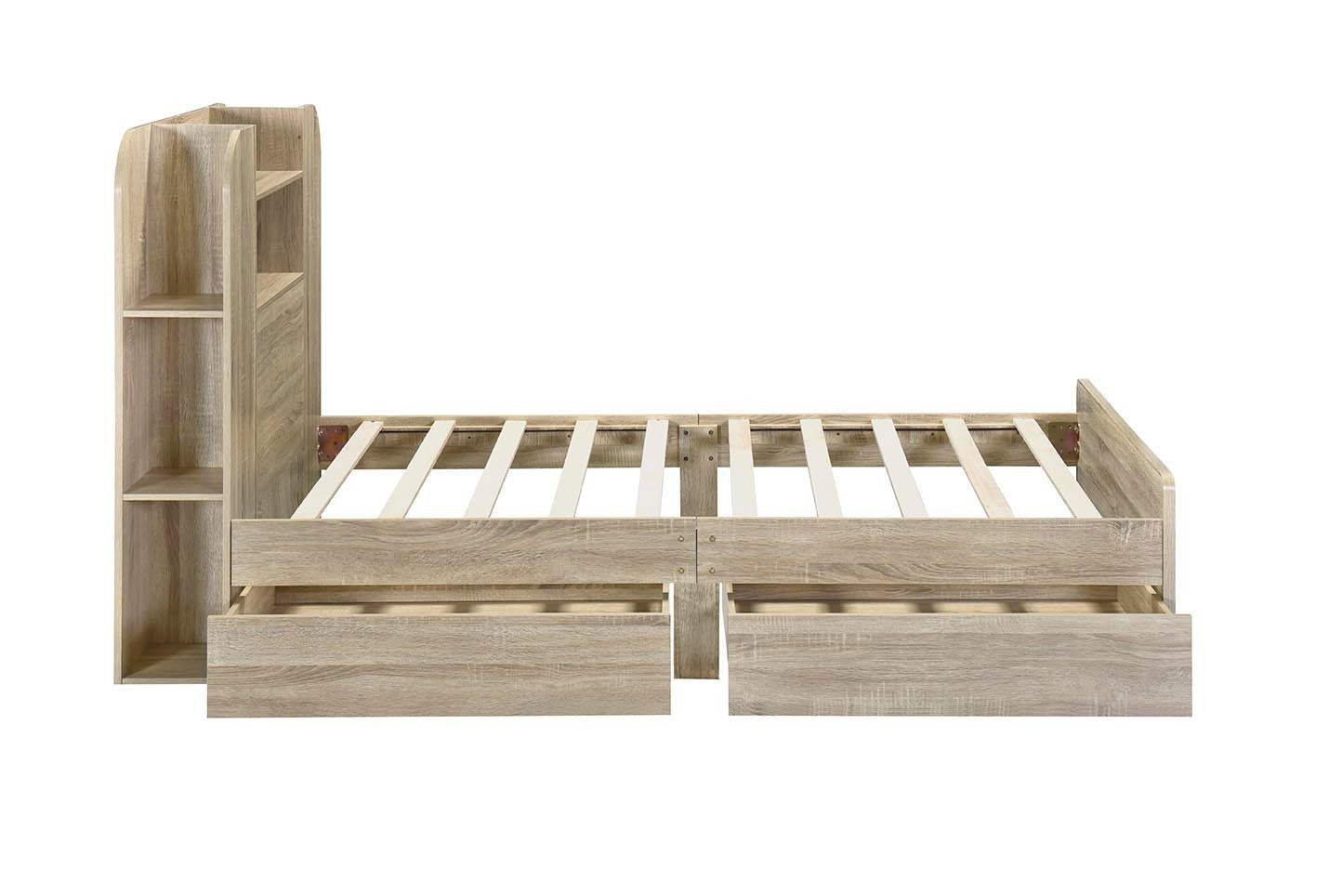 Twin Size Storage Platform Bed Frame with with Two Drawers and Light Strip Design in Headboard,Natural - Atlantic Fine Furniture Melbourne FL