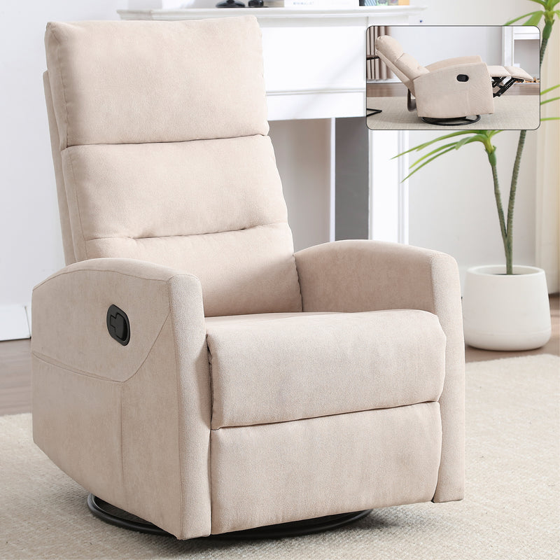 Manual Recliner Chair with Rocker and Swivel in Fabric for Living Room, Beige