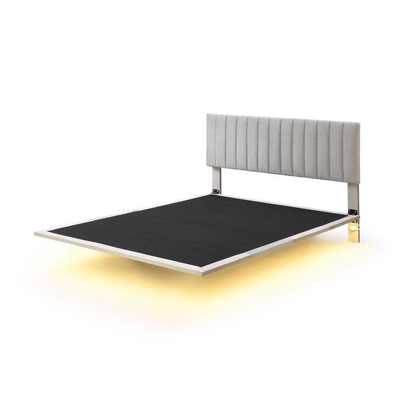 Upholstered Bed With Sensor Light And Headboard, Floating Velvet Platform Bed