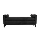 Elegant Upholstered Bench, Daybed, Ottoman With Wood Legs & 2 Bolster Pillows - Black Boucle