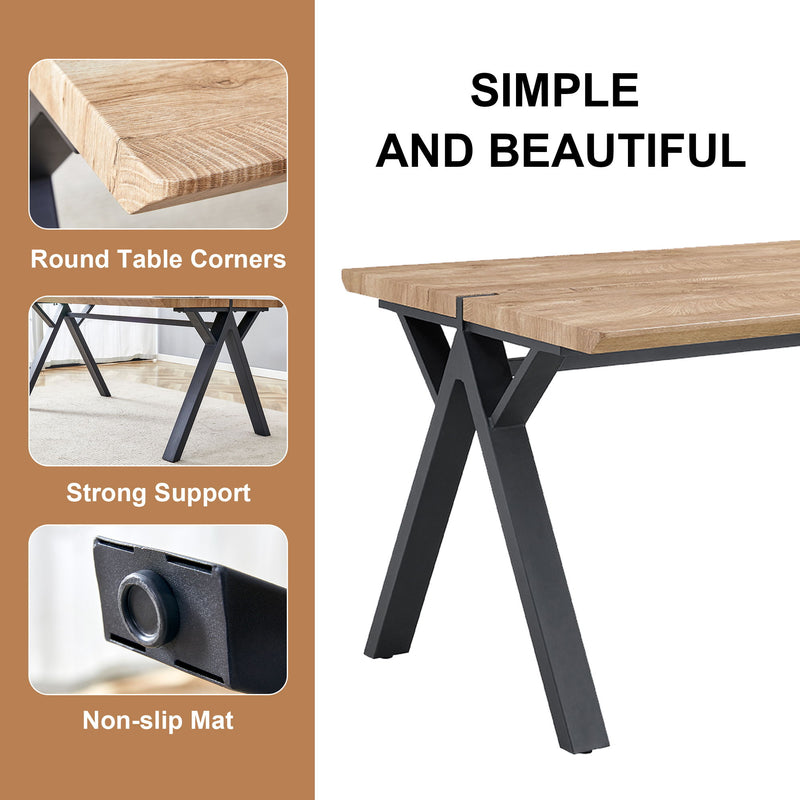 Wood Textured Dining Table With A Frame Legs.Density Board Sticker Pipe Spraying, Suitable For Various Occasions Such As Living Rooms - Black