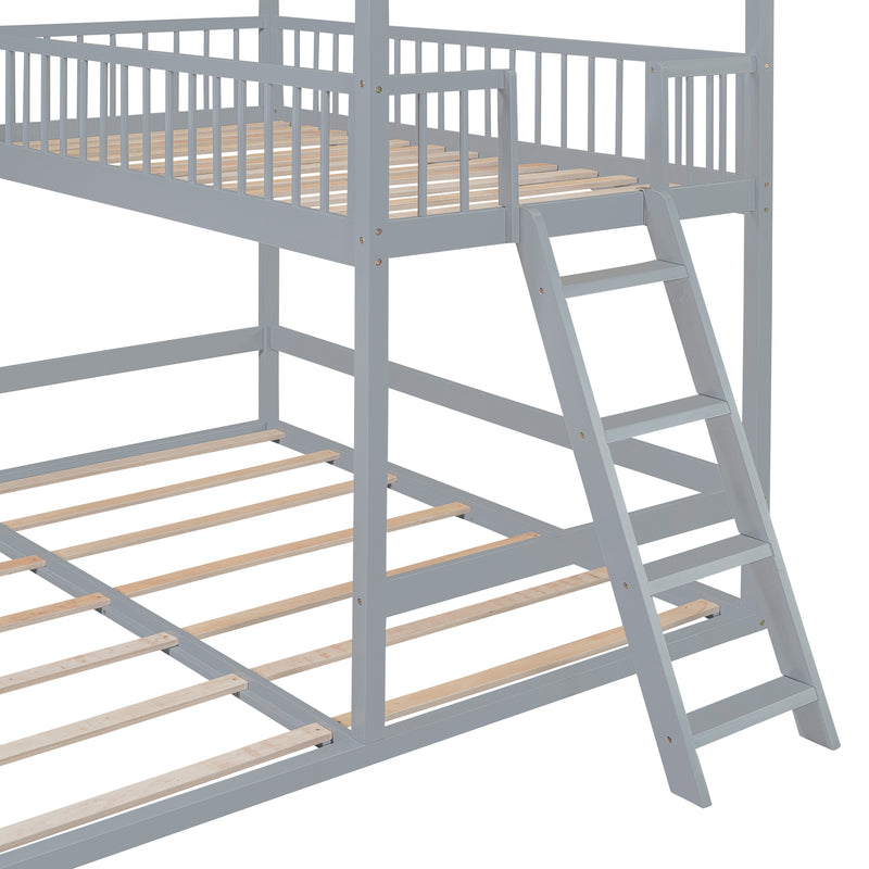 Twin Over Twin-Twin House Bunk Bed with Extending Trundle and Ladder