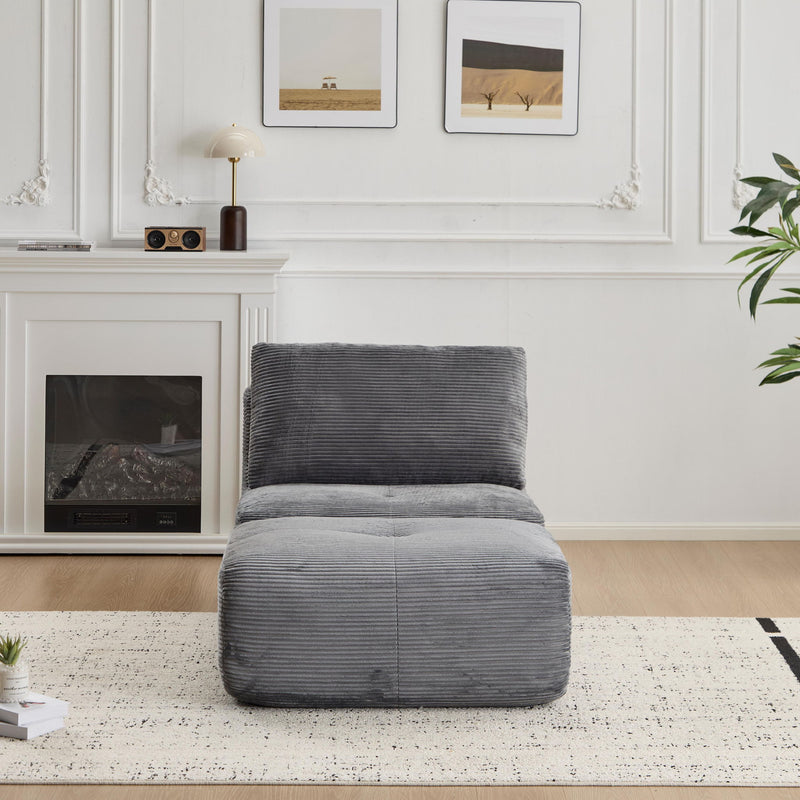 Compressed Sofa, Single Chaise Longue, Movable Ottoman For Living Room - Gray