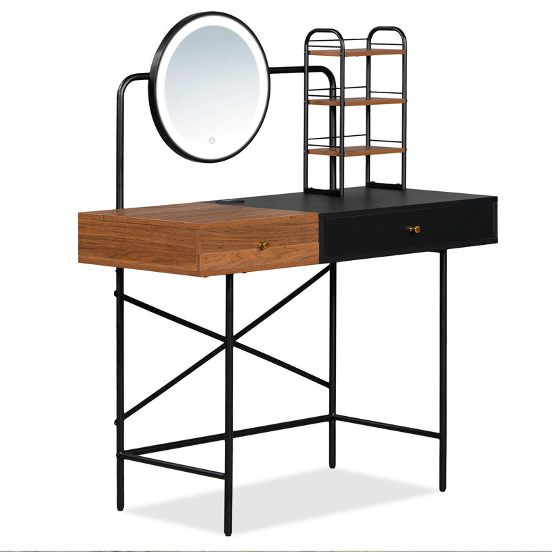 Makeup Vanity Desk With 3-Mode Lighted Mirror & Wireless Charging Station, Vanity Table With Drawer & 3 Open Shelves For Ample Storage Space, Dressing Table For Bedroom