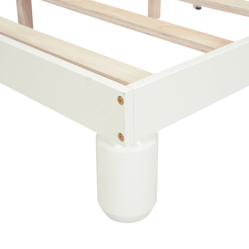 Twin Size Platform Bed with Bear Ears Shaped Headboard and LED, Cream White