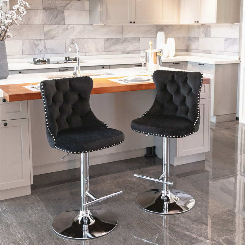 Swivel Velvet Barstools Adjusatble Seat Height From 25-33", Modern Upholstered Chrome Base Bar Stools With Backs Comfortable Tufted For Home Pub And Kitchen Island (Set of 2)