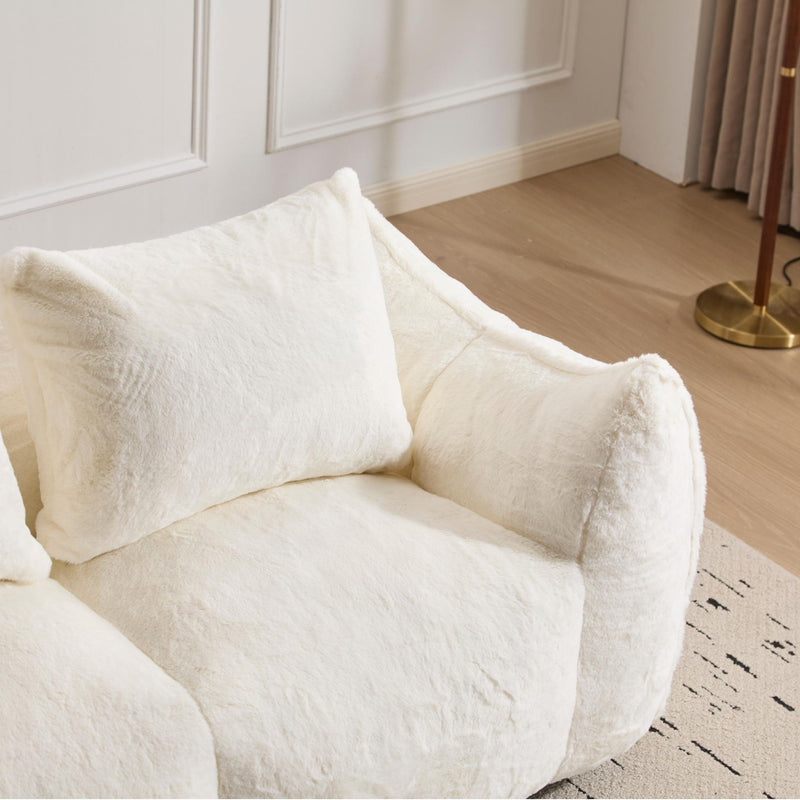 Giant Bean Bag Couch, Ultra Soft Fluffy Loveseat For Living Room Reading Chair With Pillows - White