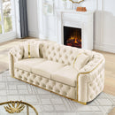 Button Tufted Couch With 2 Pillows, 3 Seater Luxury Chesterfield Sofa