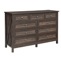 Rustic Storage Dresser With 9 Drawers And Silver Handle