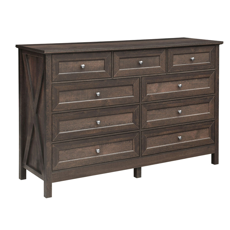 Rustic Storage Dresser With 9 Drawers And Silver Handle