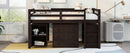 Loft Low Study Bed With Cabinet, Shelves And Rolling Portable Desk, Multiple Functions
