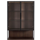 Modern Minimalist Tall Lighted Display Cabinet With Tempered Glass Door - Black / Dark Walnut
