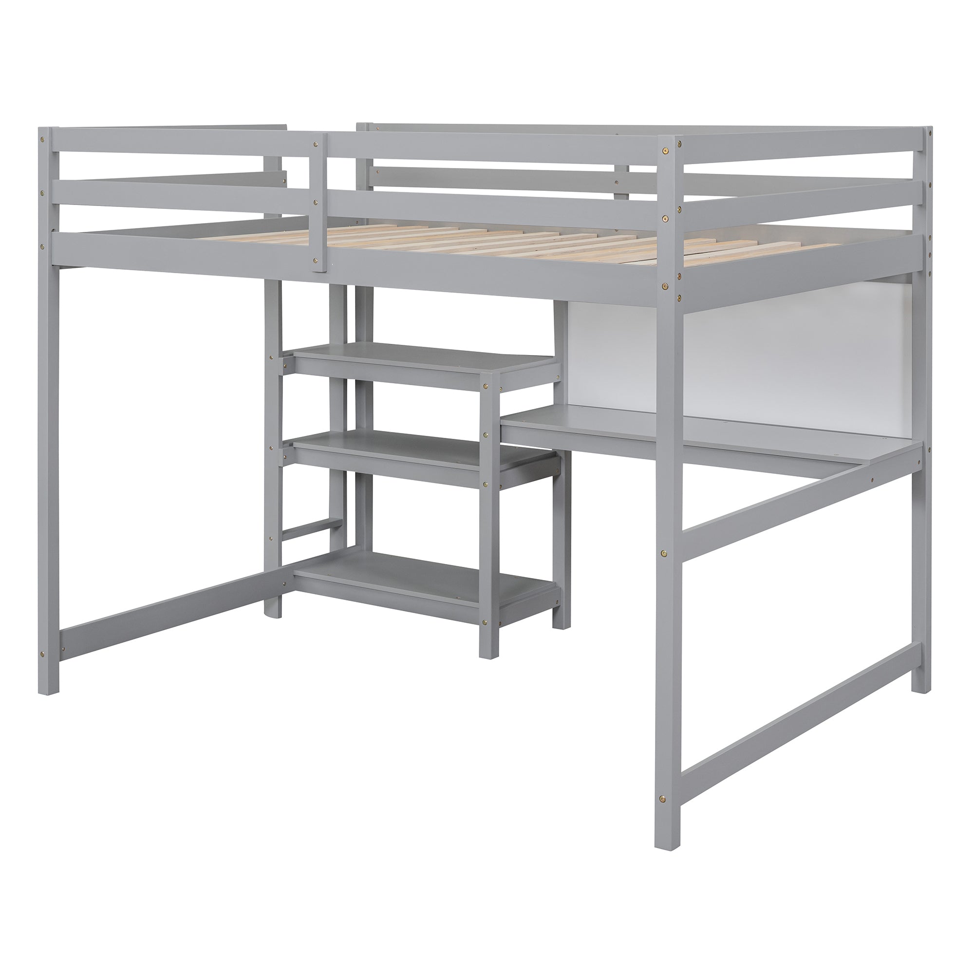 Full Size Wooden Loft Bed with Shelves, Desk and Writing Board - Gray - Atlantic Fine Furniture Melbourne FL