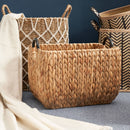 Rectangular Multi Purpose Water Hyacinth Woven Wicker Baskets With Handles - Natural / Brown