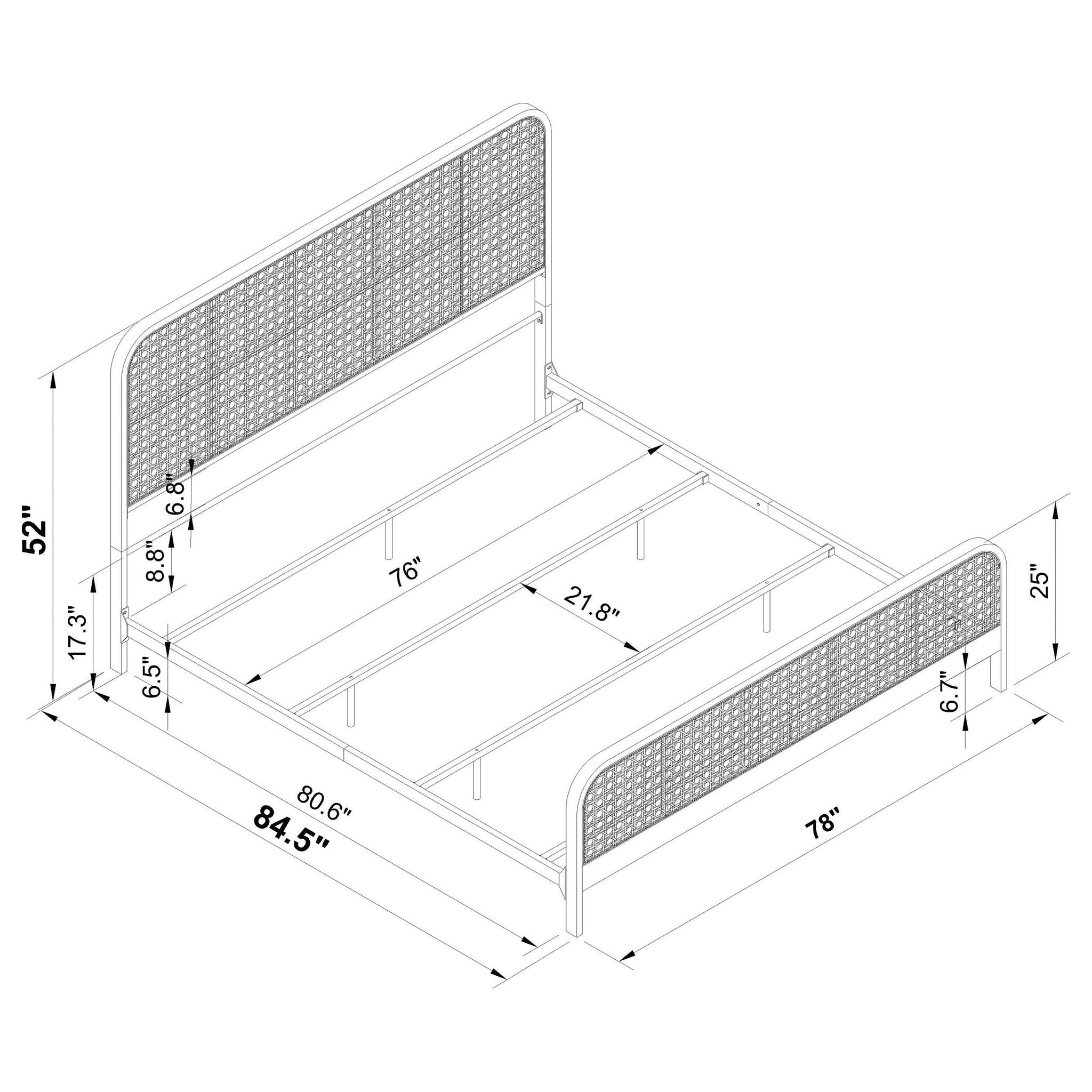Lanewood Open Cane Webbing Metal Eastern King Bed Black
