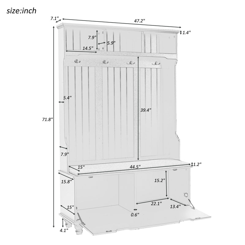 4 In 1 Entryway Bench With Coat Rack, Cushion And 4 Sturdy Hooks, Wide Hall Tree With Storage Bench For Hallway, Entryway, Living Room