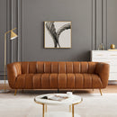 Ava - Genuine Italian Leather Channel Tufted Sofa - Gold / Tan