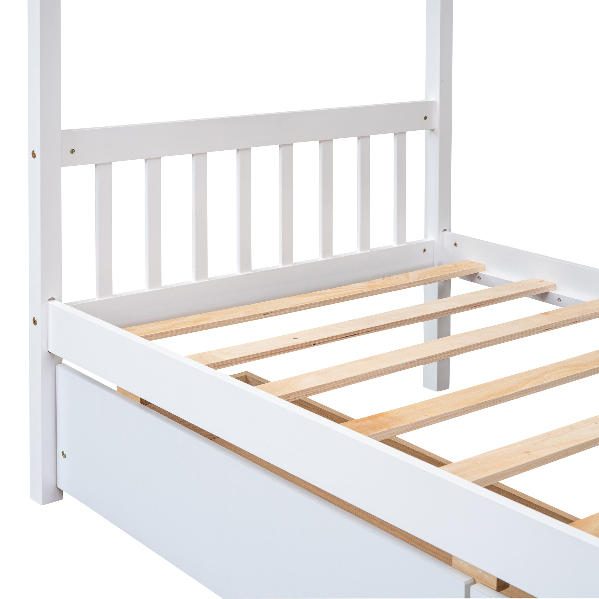Twin Size Wooden House Bed with Drawers, White - Atlantic Fine Furniture Melbourne FL