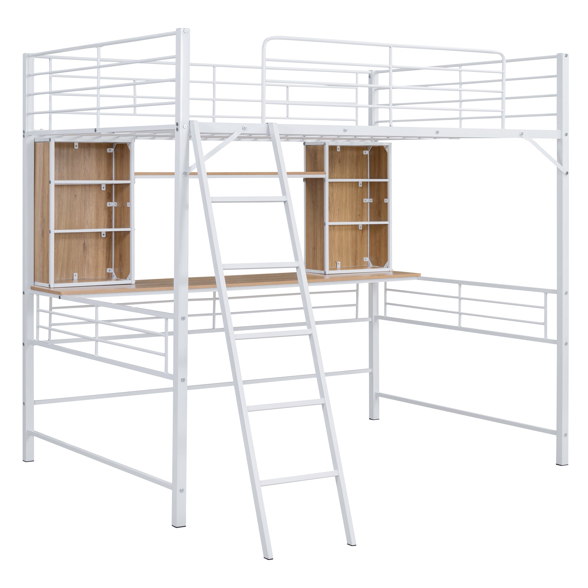 Full Size Loft Bed with Desk and Shelf, Loft Bed with Ladder,Full,White - Atlantic Fine Furniture Melbourne FL