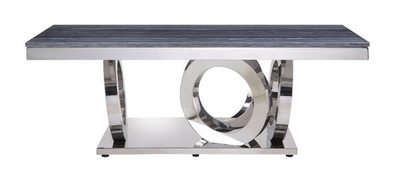 Zasir - Coffee Table - Gray Printed Faux Marble Top & Mirrored Silver