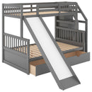 Bunk Bed With Storage Staircase, Slide, Desk, Drawers, And Shelves