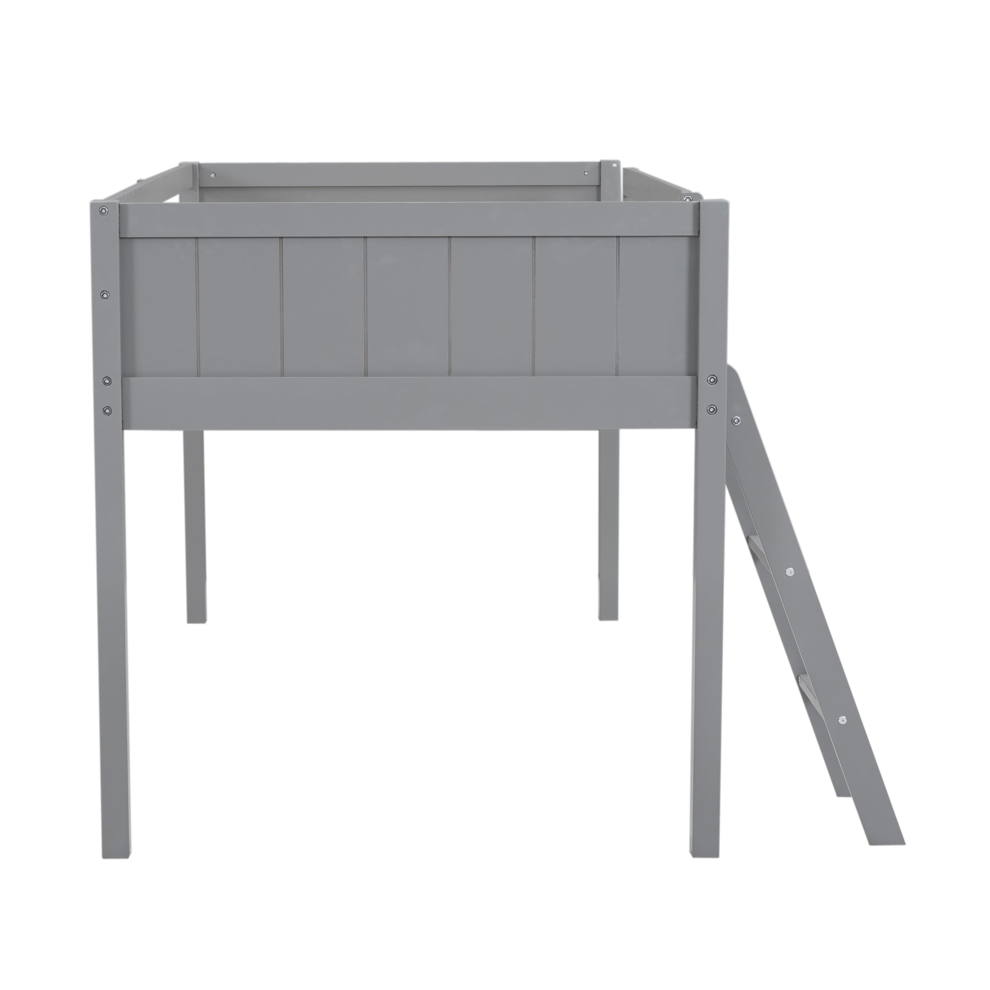Twin Size Wood Loft Bed with Ladder, ladder can be placed on the left or right, Gray - Atlantic Fine Furniture Melbourne FL