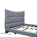 Full Size Upholstered Platform Bed With LED Lights, USB Ports And Outlets - Gray