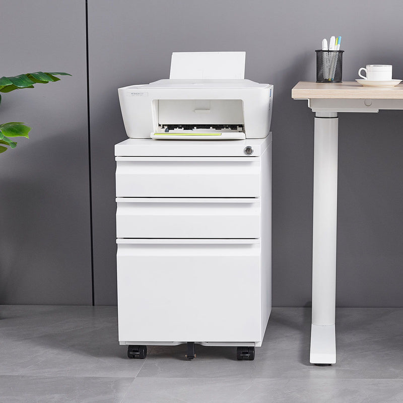 Contemporary Black 3 Drawer Mobile Filing Cabinet With Lock, Metal Office Storage For Legal / Letter Size