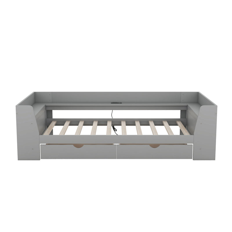 Daybed With Shelves, Drawers And Built In Charging Station