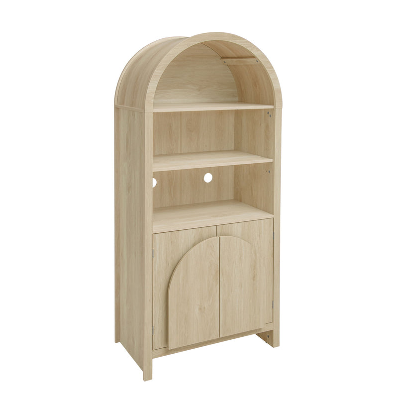 Arched Kitchen Pantry, Modern Farmhouse Wood Kitchen Storage Cabinets, Arched Storage Display Cabinet With Adjustable Shelves, Versatile Cupboard For Kitchen, Dining Room - Natural