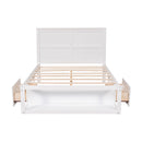 Full Size Platform Bed with Drawer on the Each Side and Shelf on the End of the Bed, White