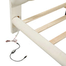 Queen Size Velvet Platform Bed with LED Frame, Thick & Soft Fabric and Button-tufted Design Headboard, Beige