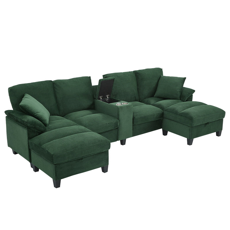 Modern U-Shaped Sectional Sofa With Storage Ottomans