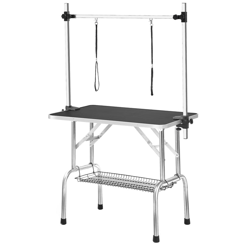 Professional Dog Pet Grooming Table Large Adjustable Heavy Duty Portable With Arm & Noose & Mesh Tray - Black