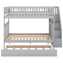 Full over Full Bunk Bed with Trundle and Staircase,Gray