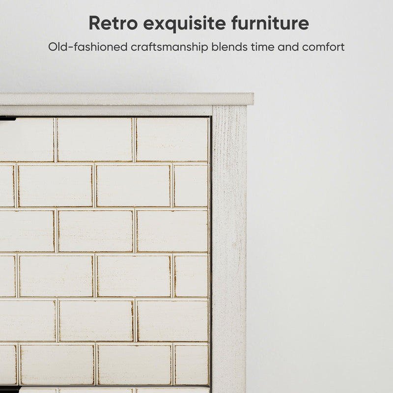 Retro Shoe Storage Cabinet, Mid Century Vintage Freestanding With 2 Flip Drawers, Suitable For Entryway - Retro White / White / Vintage
