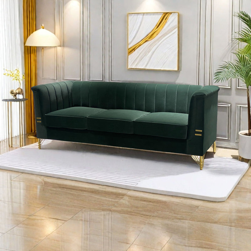 Modern Chenille Sofa, Upholstered Couch With Bolster Armrest, 3-Seat Sofa For Living Room, Bedroom, Office, Apartment, Dorm