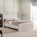 King Size Platform Bed Frame, Velvet Upholstered Sleigh Bed with Scroll Wingback Headboard & Footboard/Button Tufted/No Box Spring Required/Easy Assembly-White