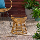San Pedro - Boho Style Side Table With Tempered Glass Top - Light Brown Rattan