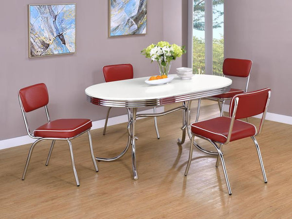 Retro - 5 Piece Oval Dining Set - Glossy White And Red