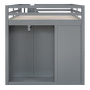 Full Size Wood Loft Bed With Built-in Wardrobes, Cabinets and Drawers, Gray