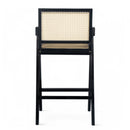 Modern Minimalist Bar Stool With Cane Seat - Black / Natural