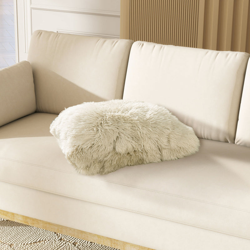 Astrid - Square New Zealand Sheepskin Accent Throw Pillow Cover With Feather Insert - Taupe / Natural